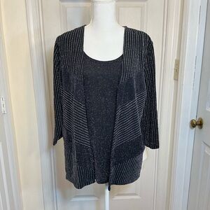 2-in-1 Metallic Top Large NWT Black Silver Layered Look Evening